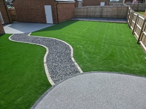 Resin patio, Stoned path & Artificial grass