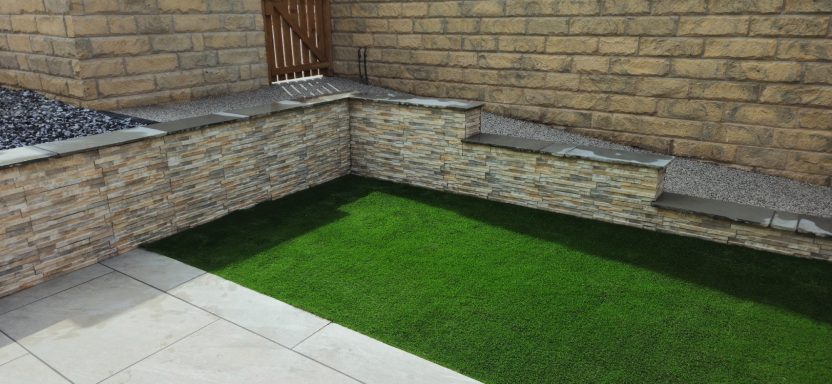 Retaining wall, porcelain, Resin and Artificial grass